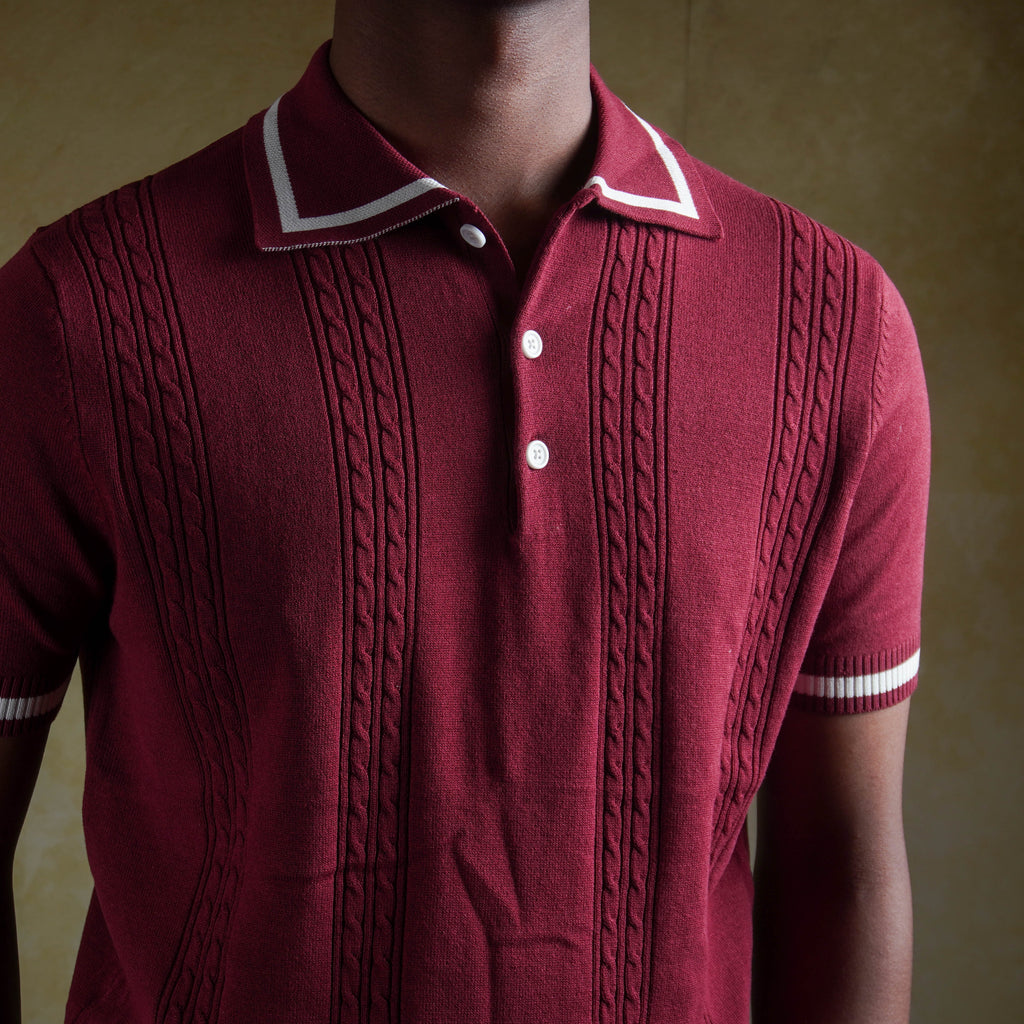 Cable knit polo - Burgundy