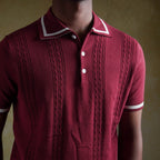 Cable knit polo - Burgundy