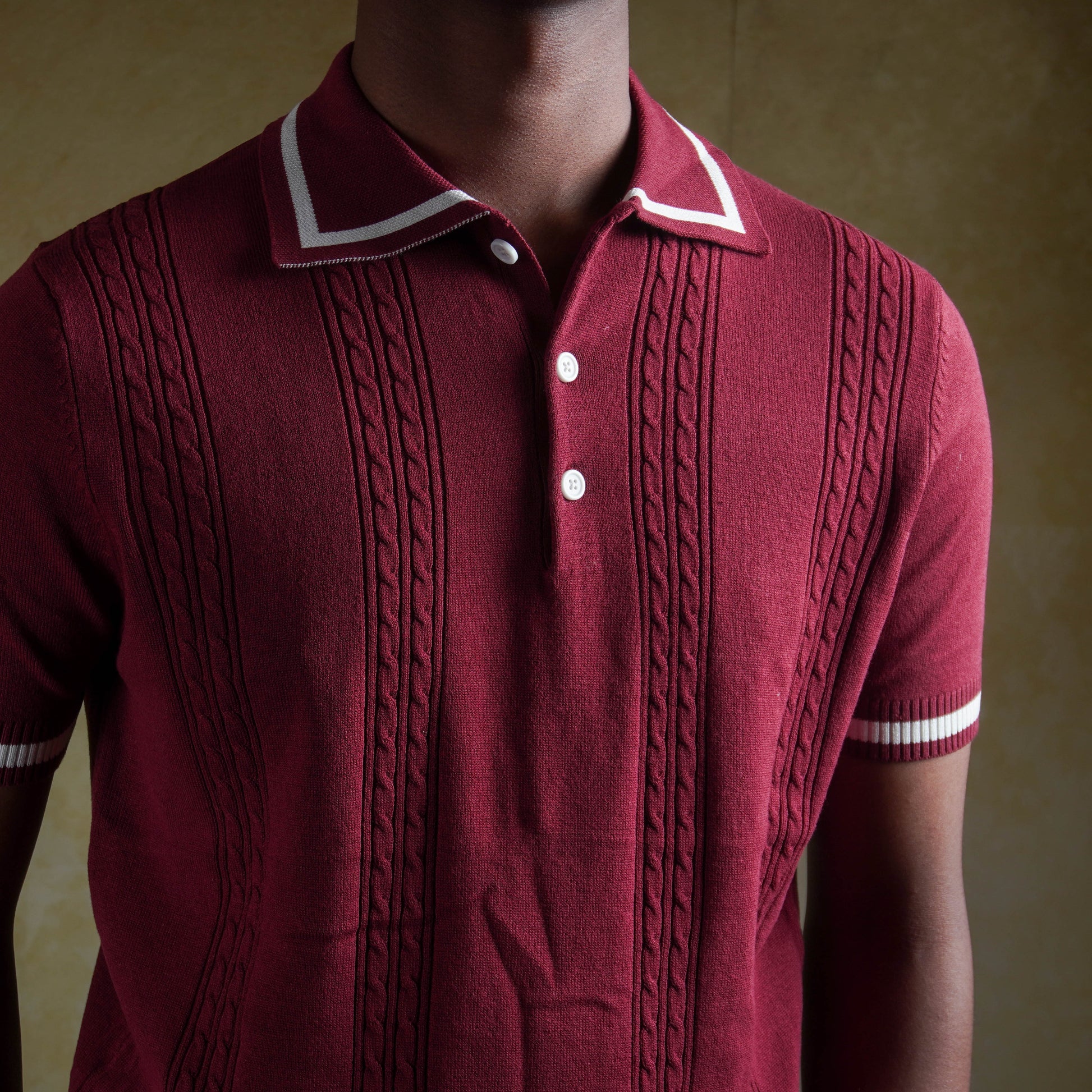 Cable knit polo - Burgundy