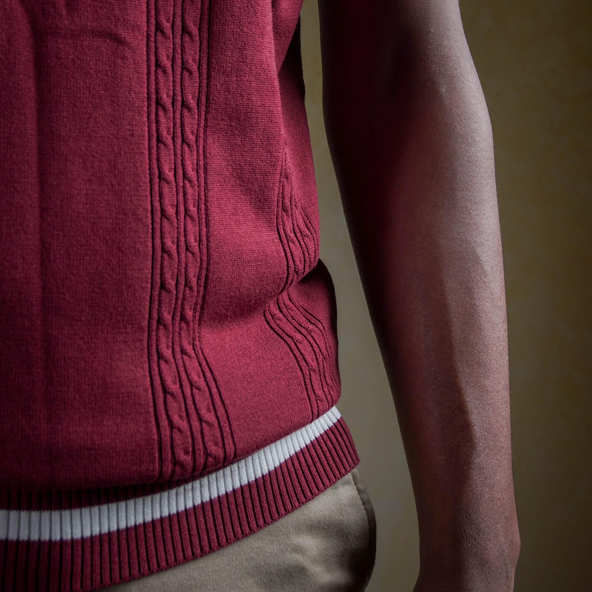 Cable knit polo - Burgundy