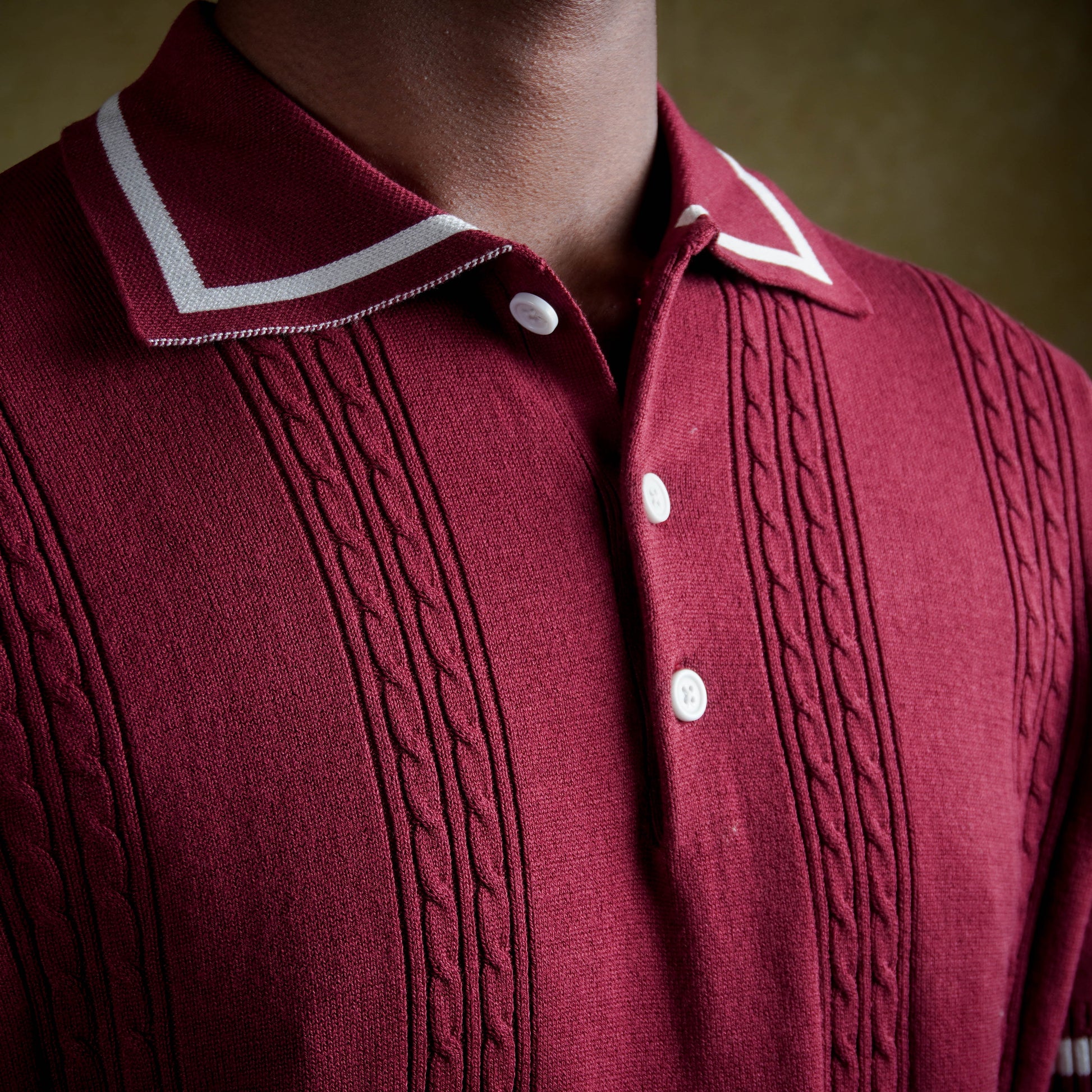 Cable knit polo - Burgundy