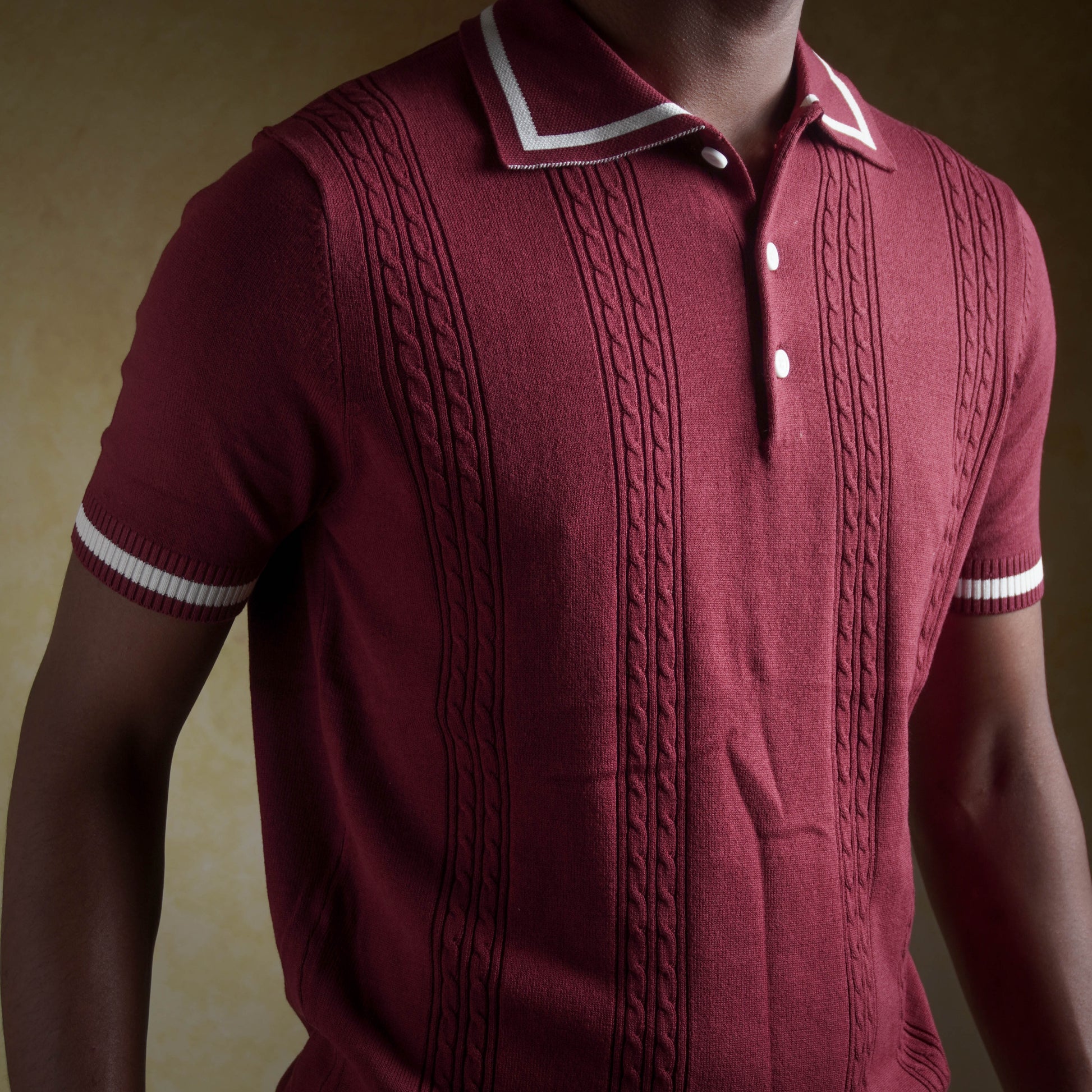 Cable knit polo - Burgundy
