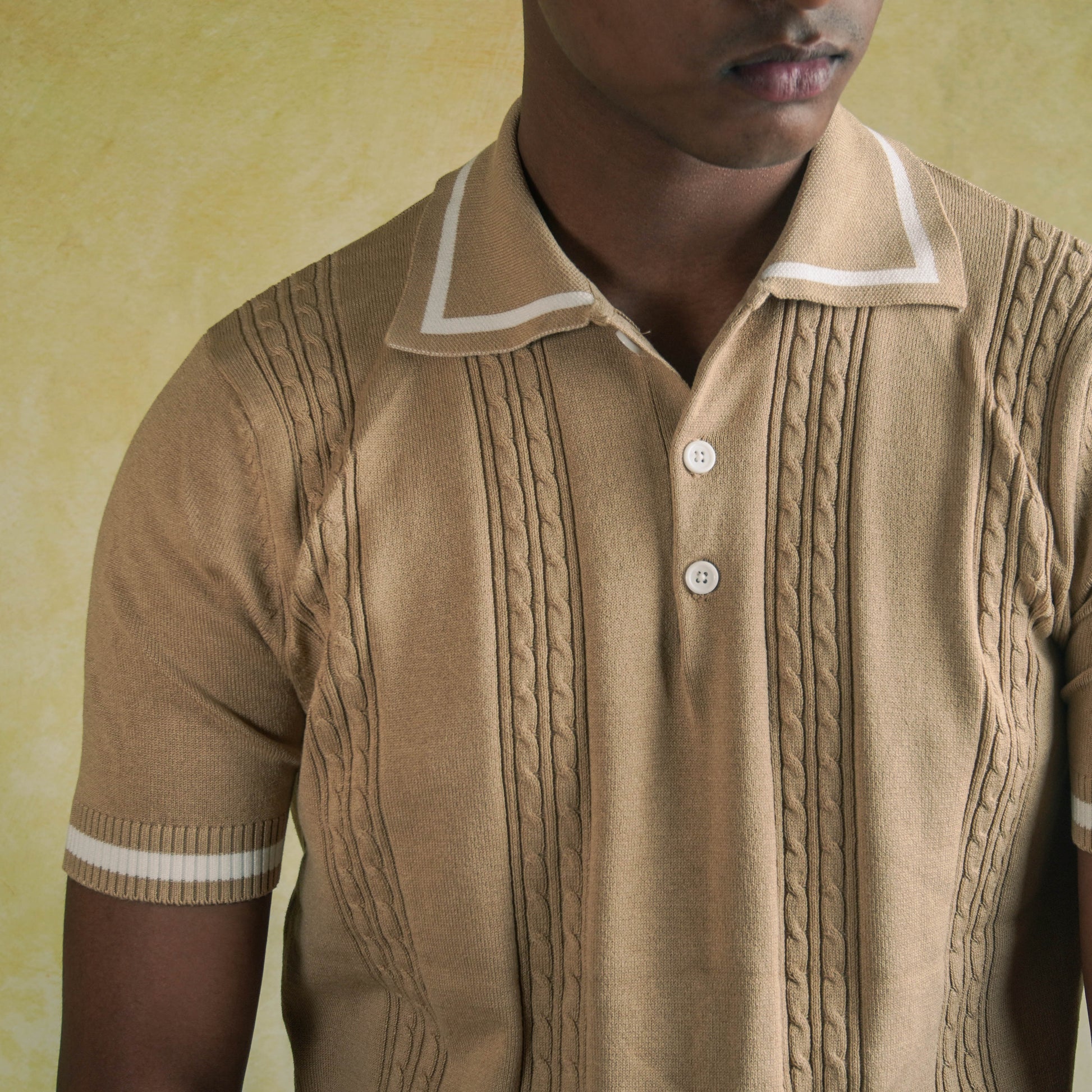 Cable knit polo - Beige