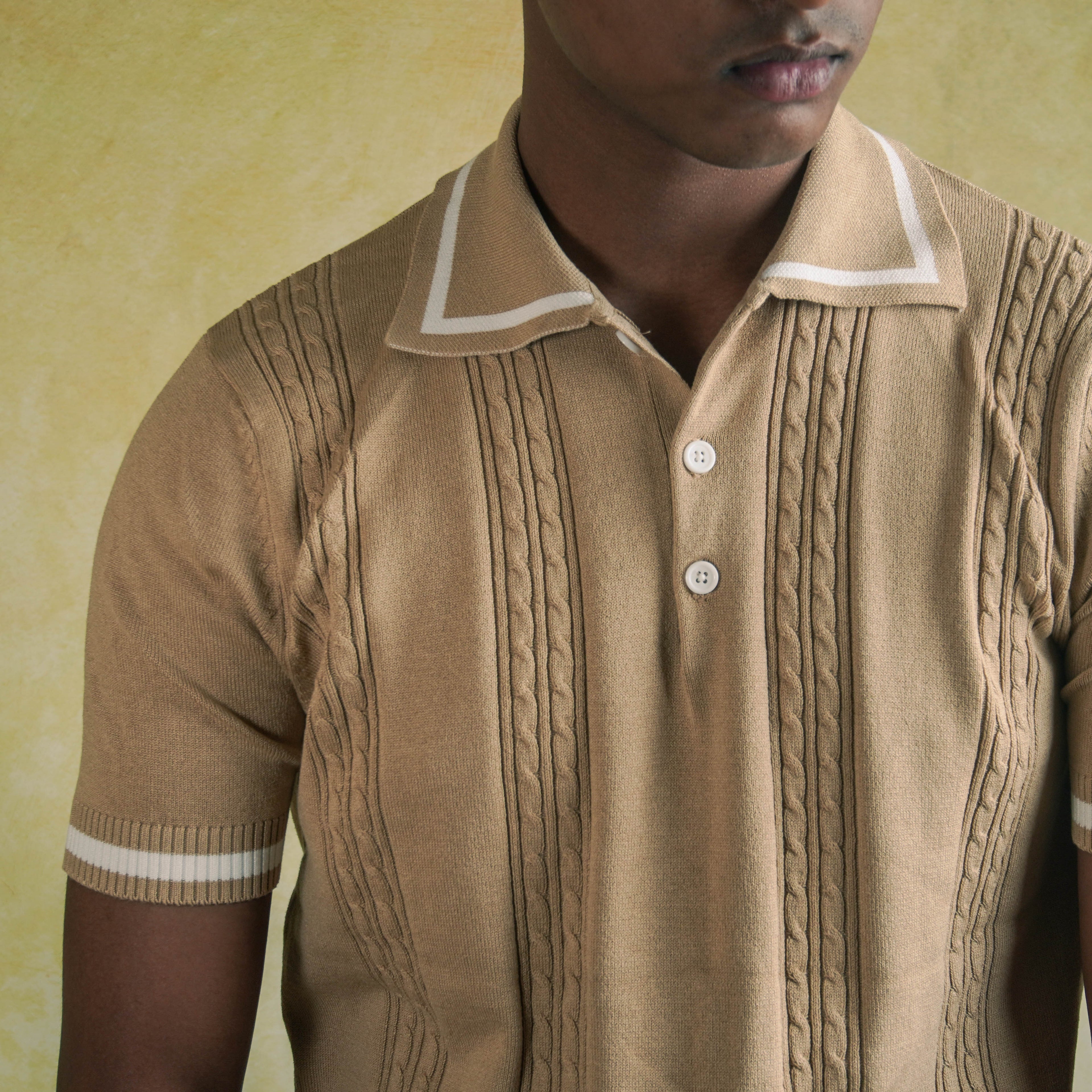 Cable knit polo - Beige