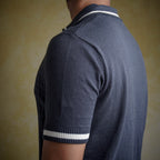 Cable knit polo - Matt Indigo