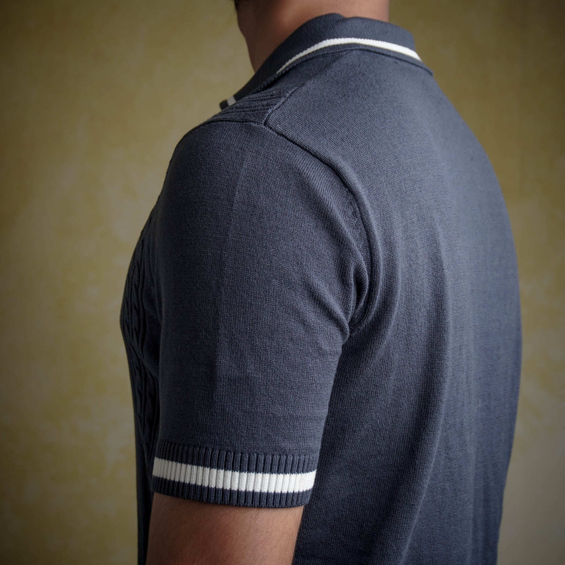 Cable knit polo - Matt Indigo
