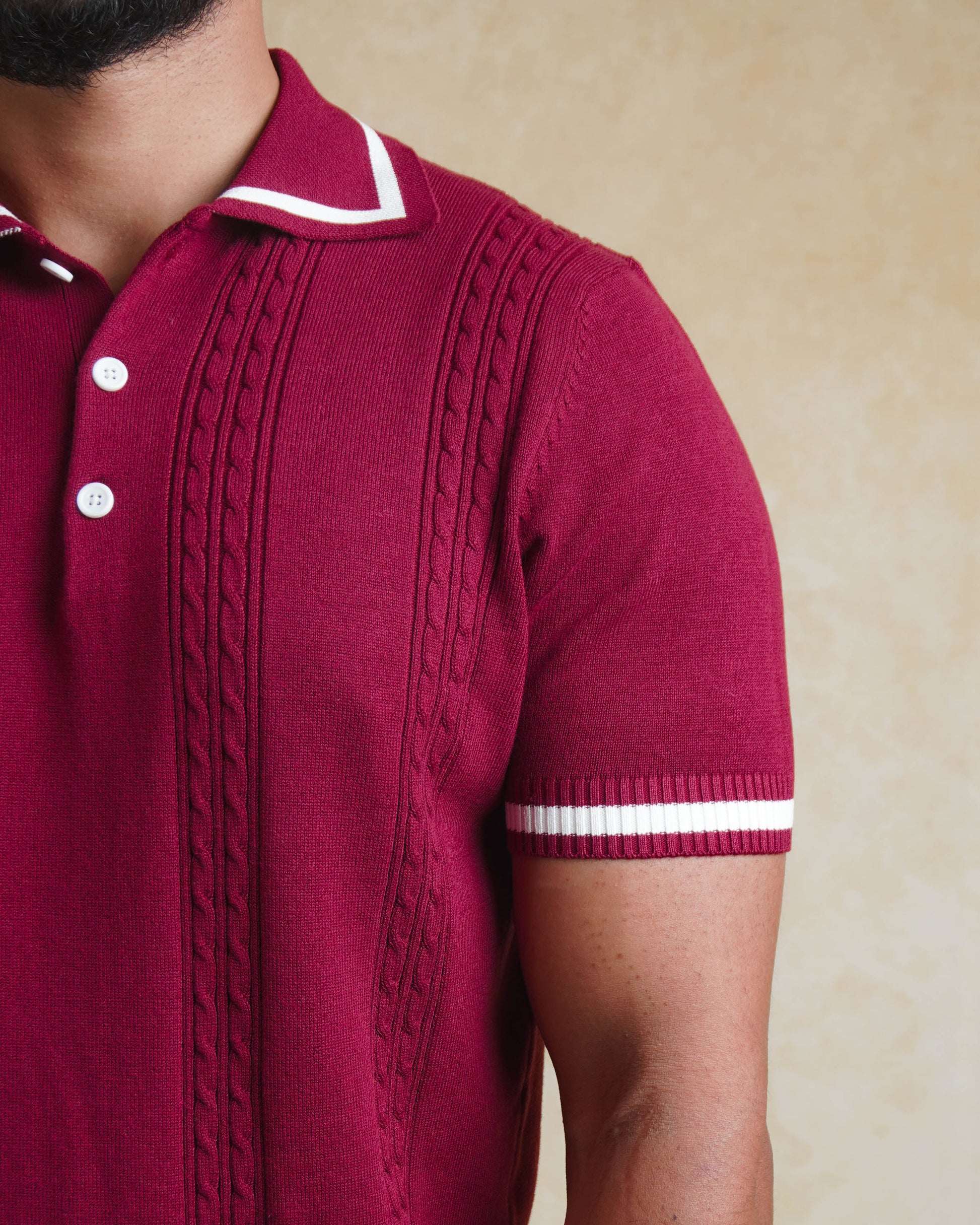 Cable knit polo - Burgundy