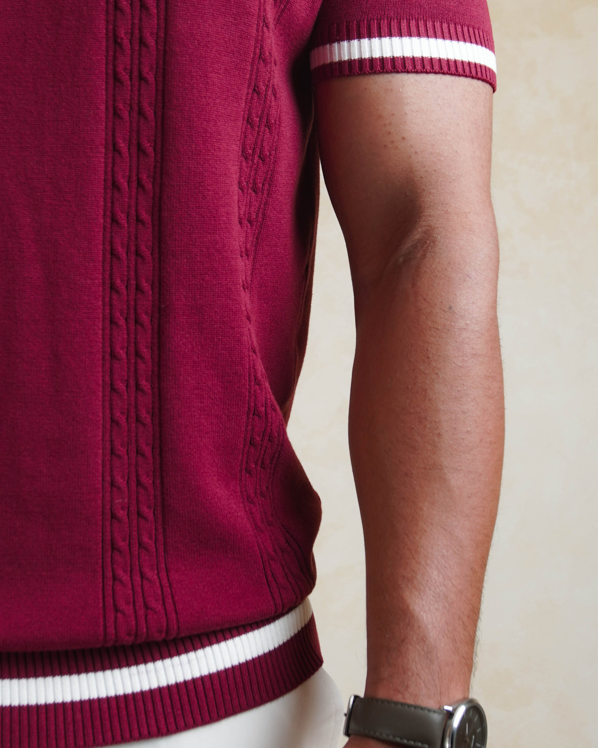 Cable knit polo - Burgundy