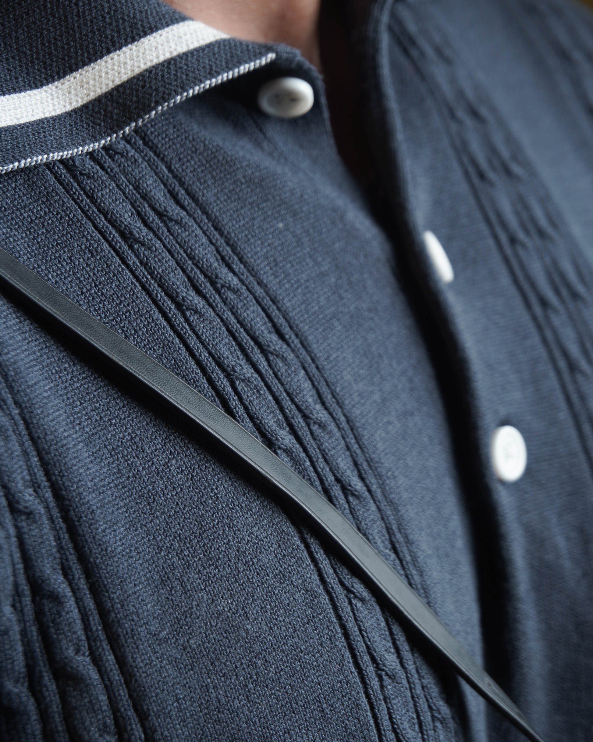 Cable knit polo - Matt Indigo