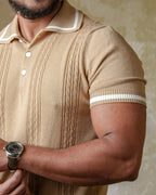 Cable knit polo - Beige