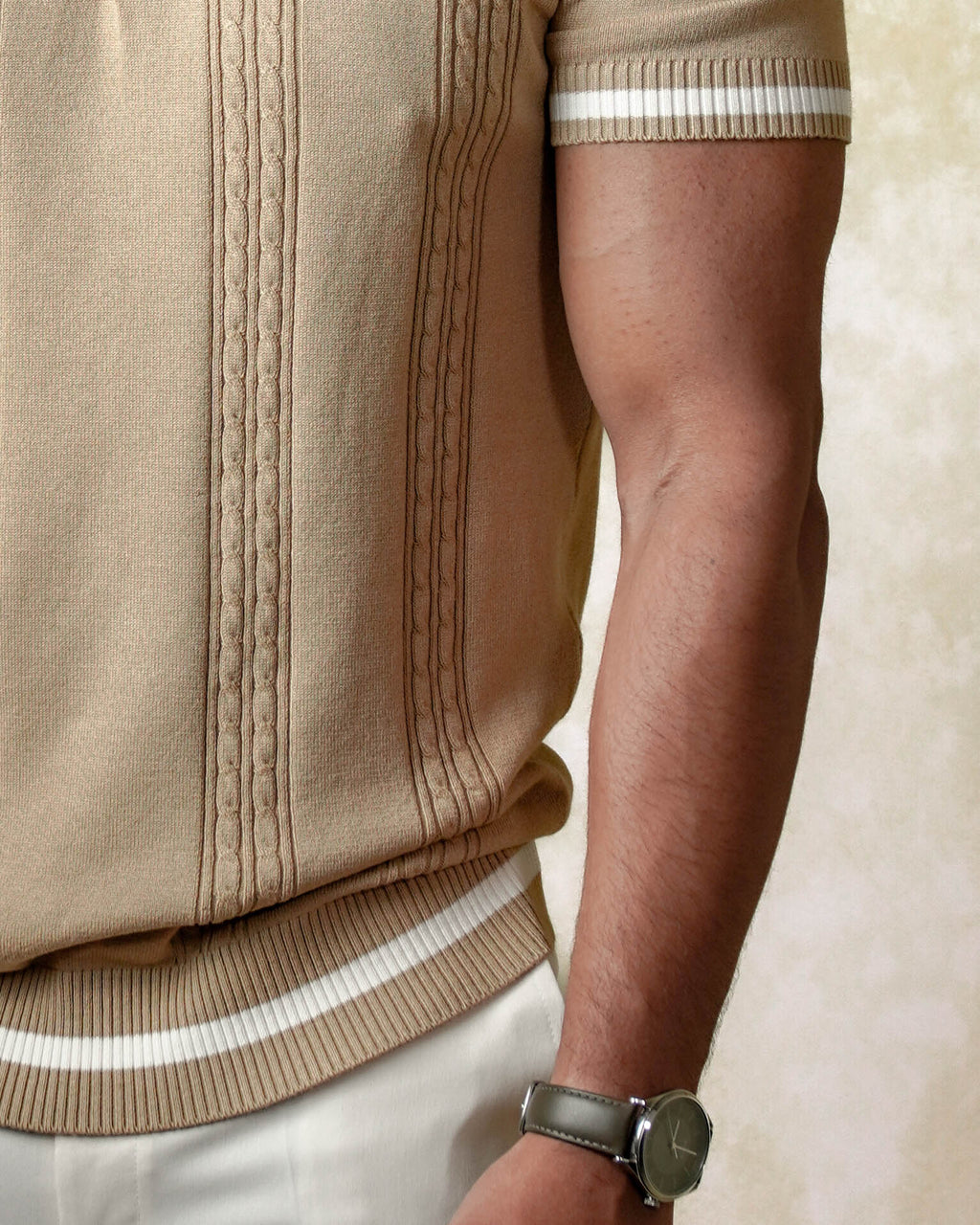Cable knit polo - Beige