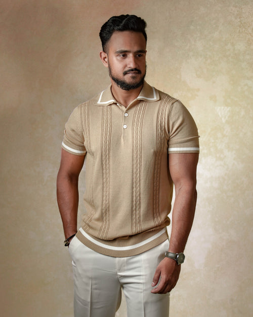 Cable knit polo - Beige