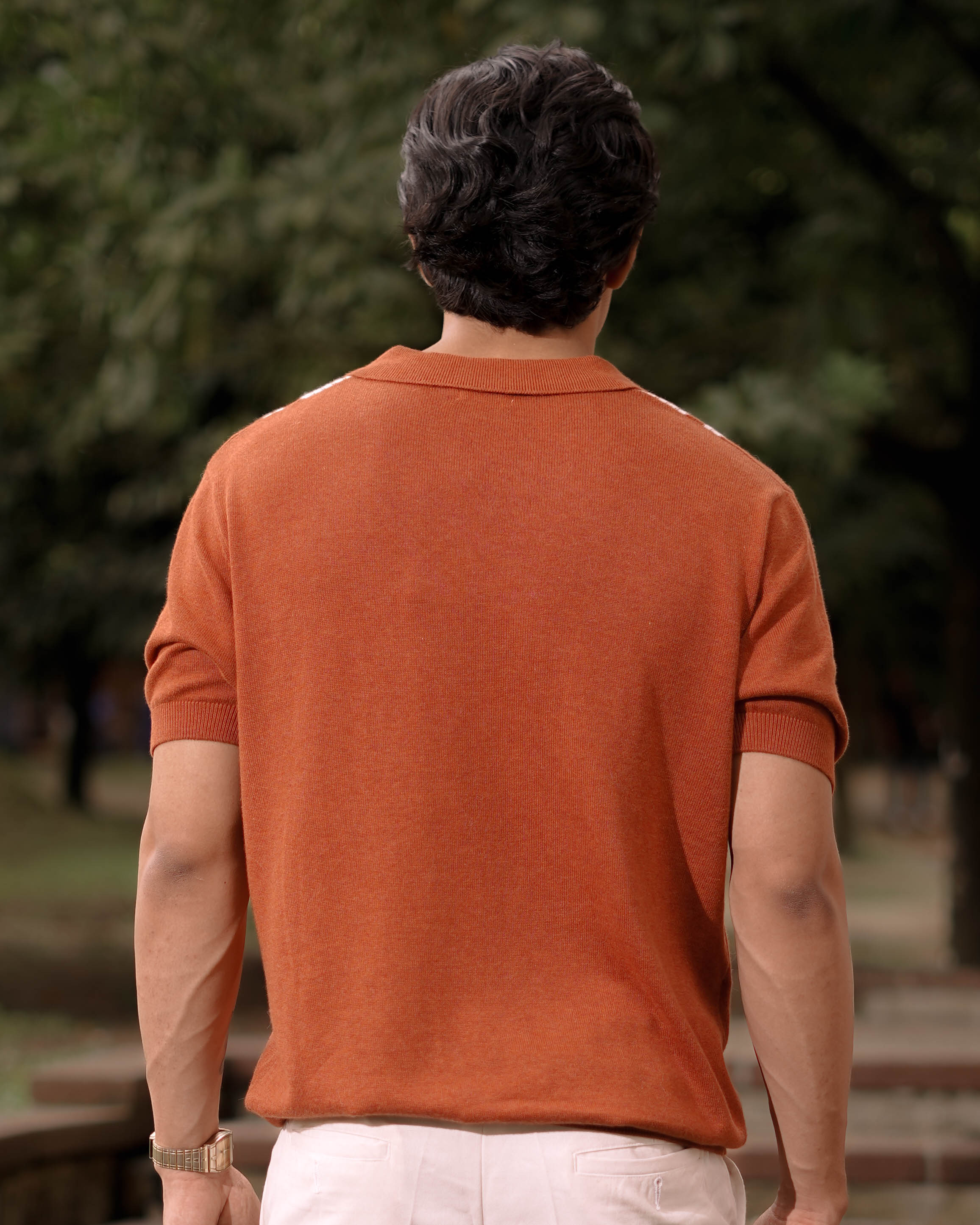 Chain link knit polo | Terracota