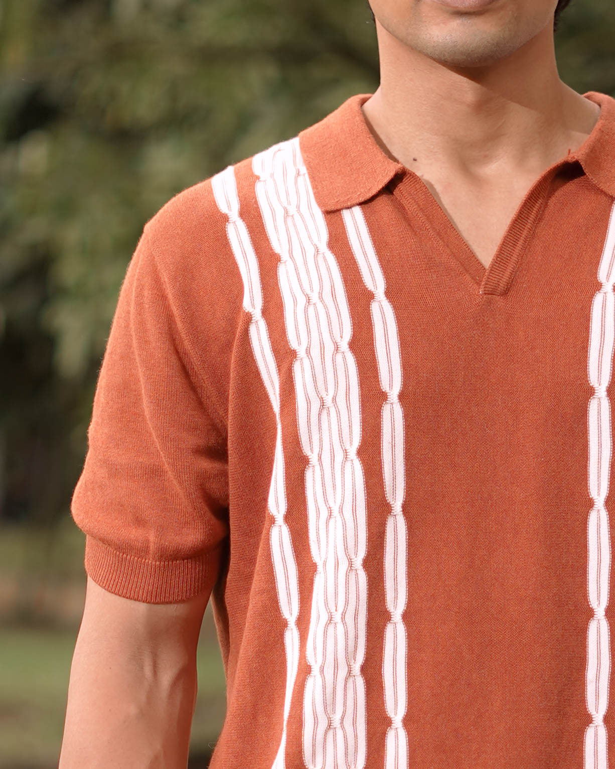 Chain link knit polo | Terracota