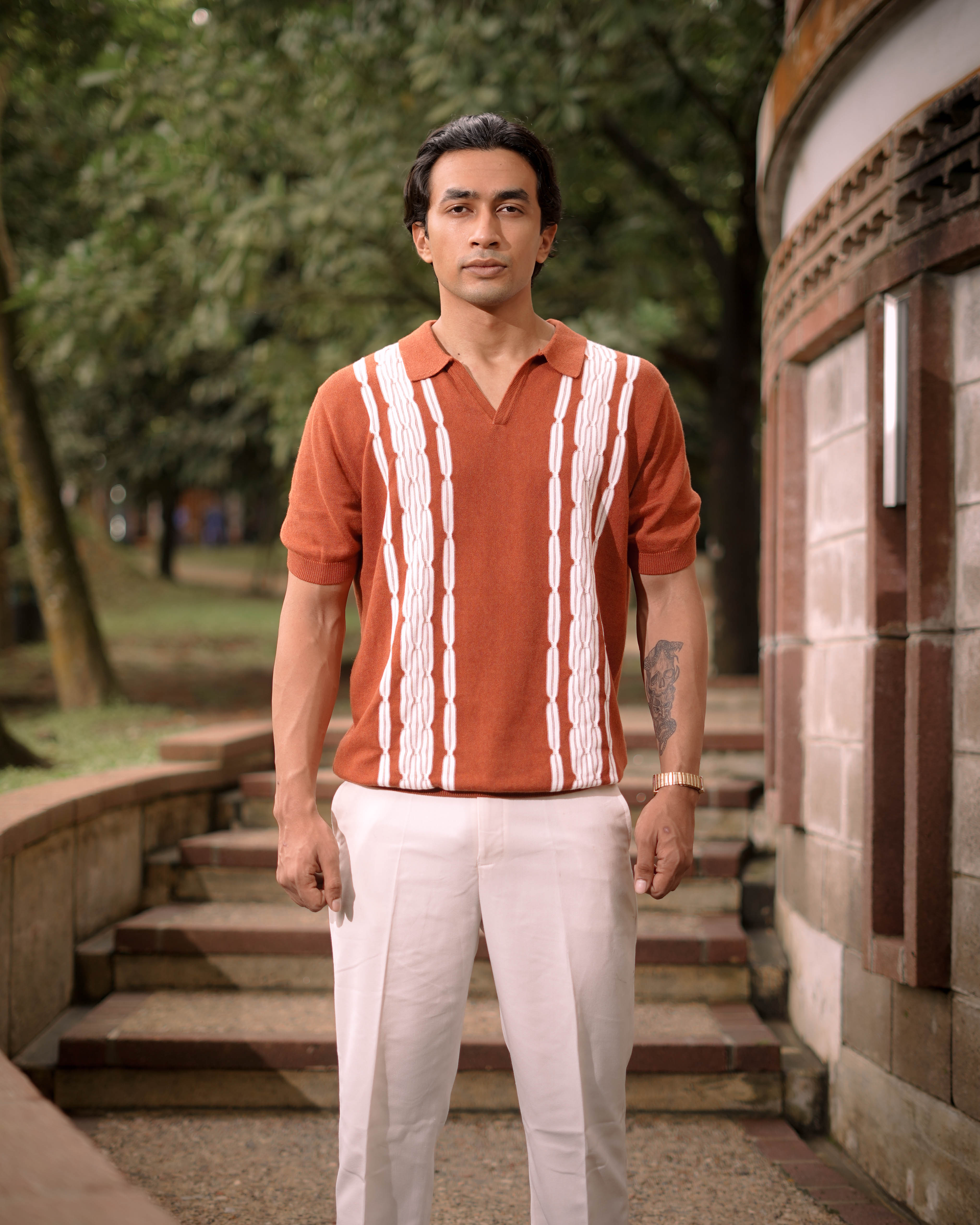 Chain link knit polo | Terracota