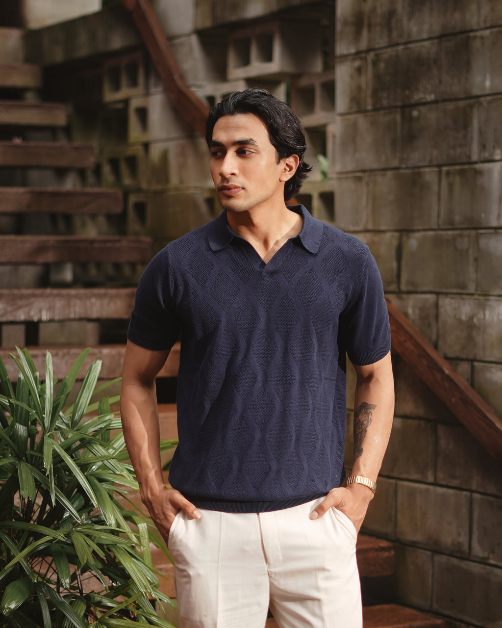 Textured Knit Polo | Navy