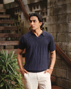 Textured Knit Polo | Navy