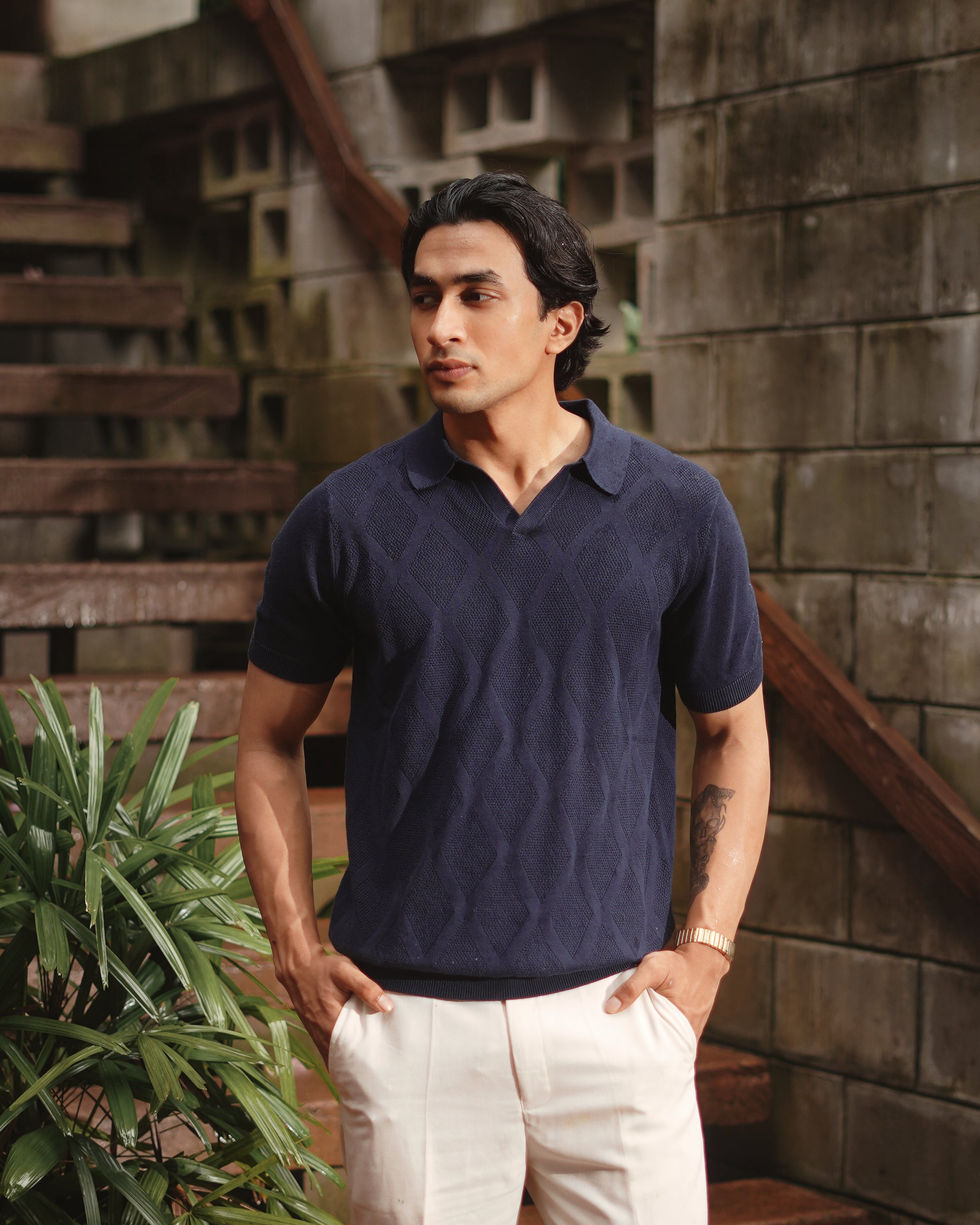 Textured Knit Polo | Navy