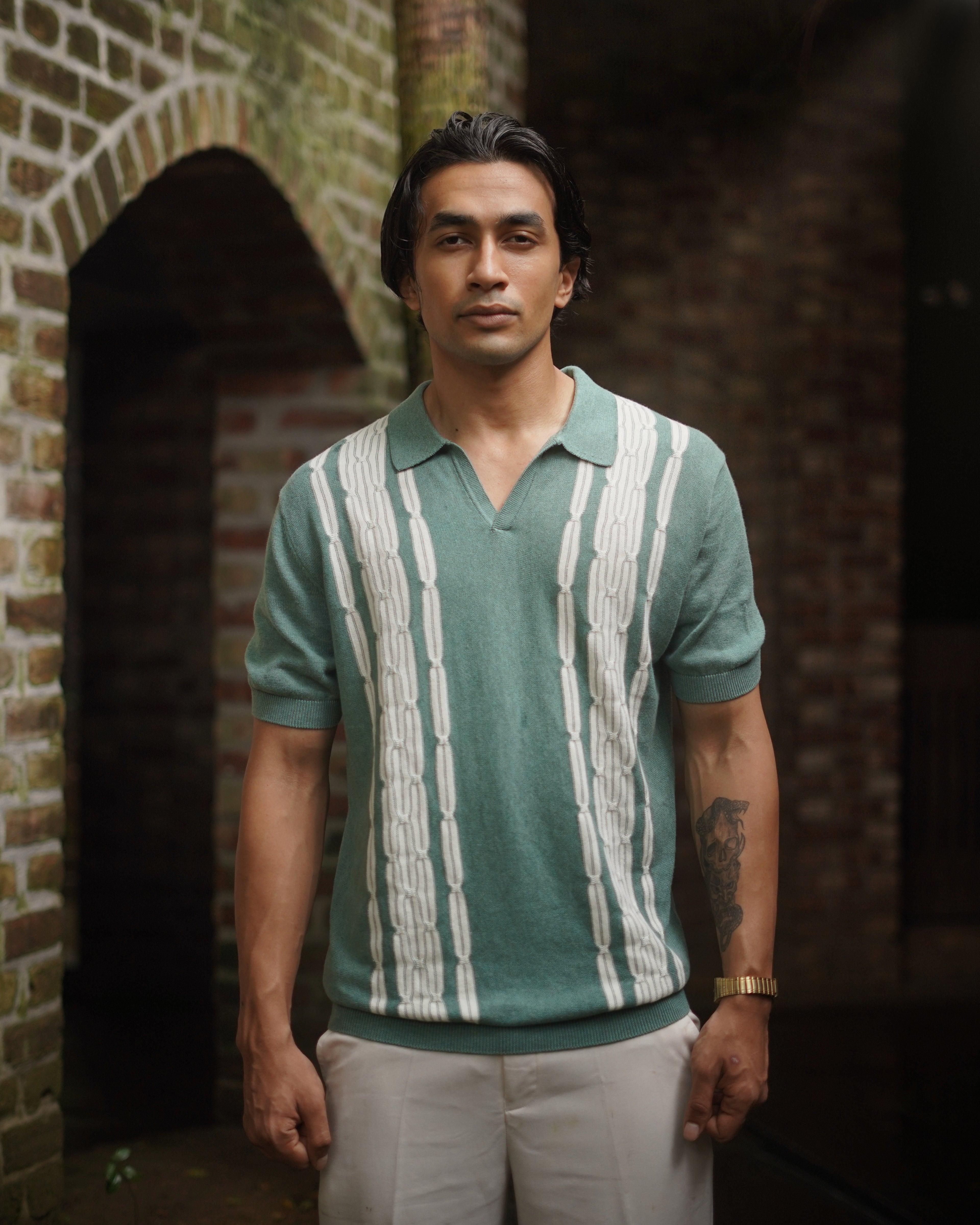 Chain link knit polo | Sage