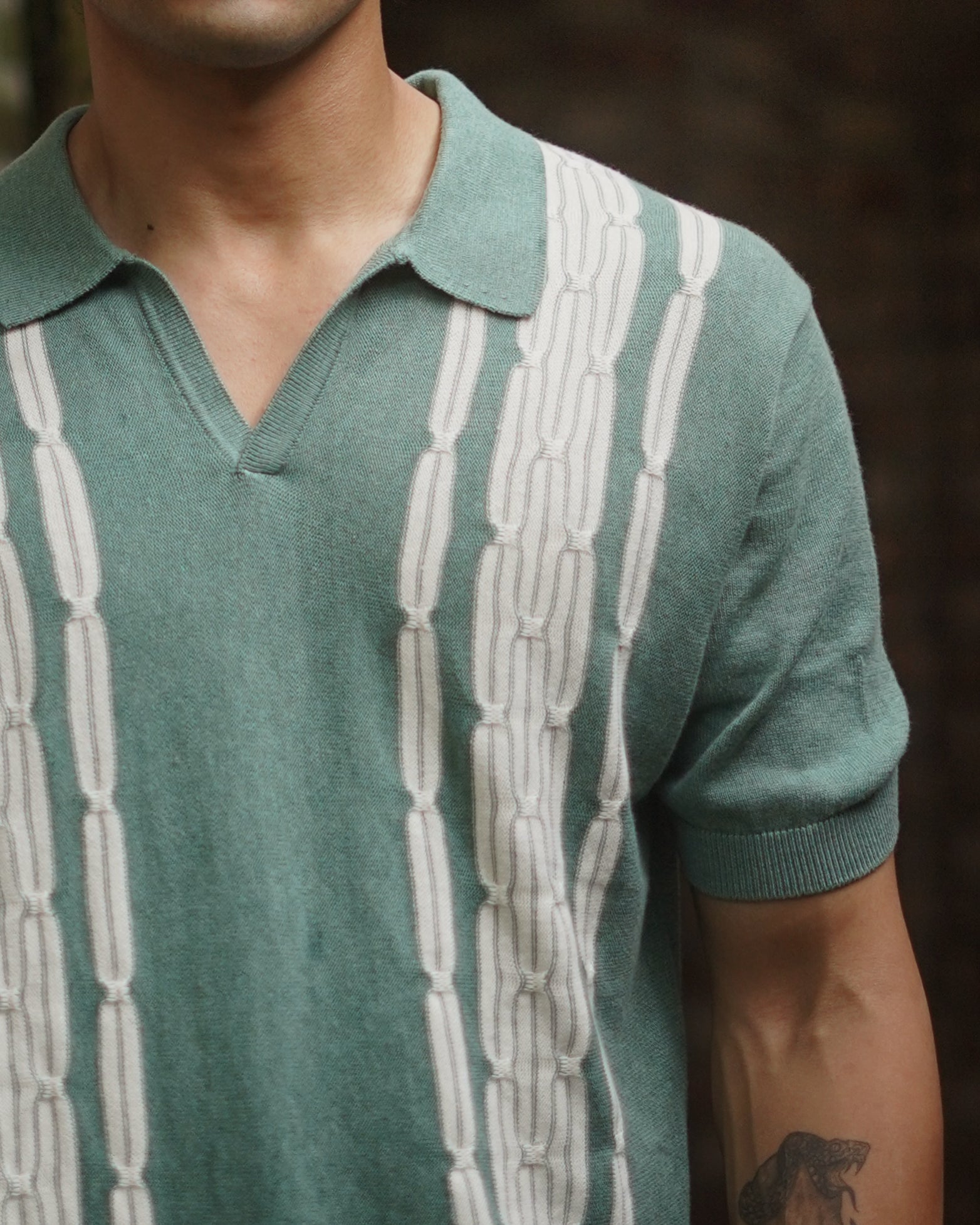 Chain link knit polo | Sage