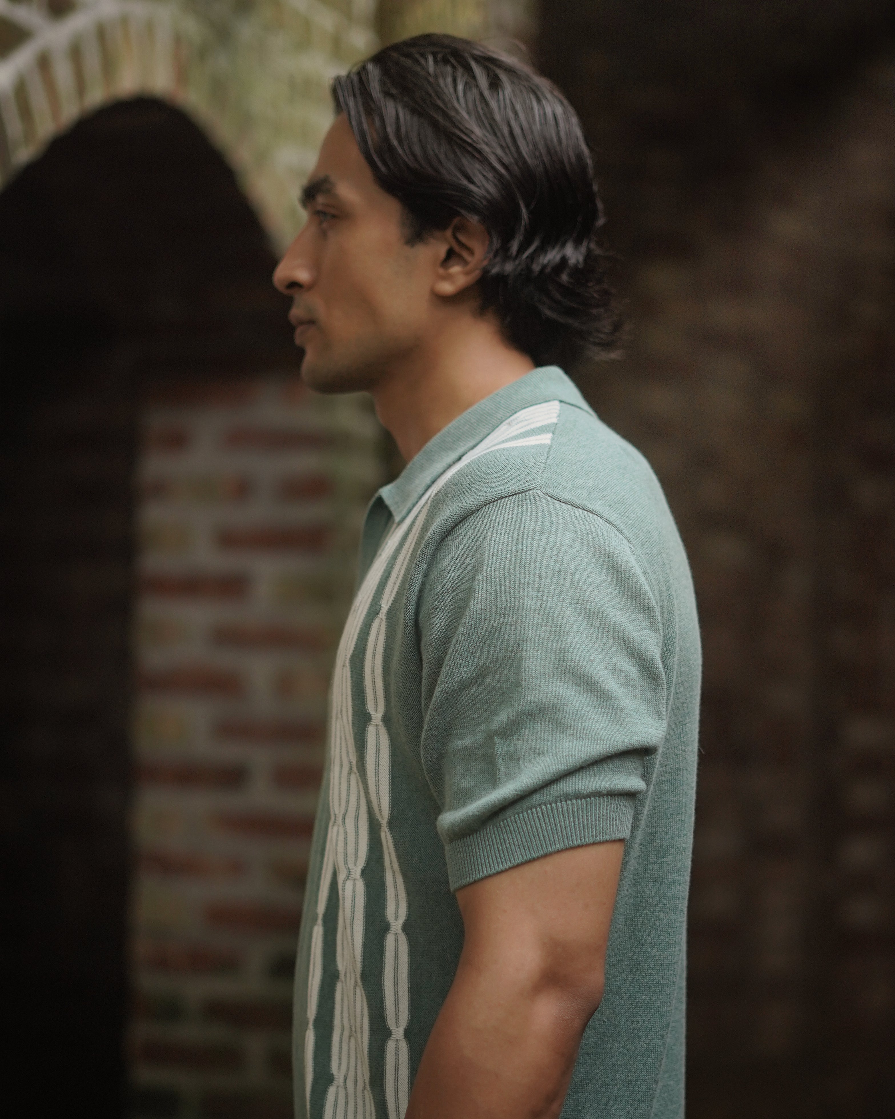 Chain link knit polo | Sage