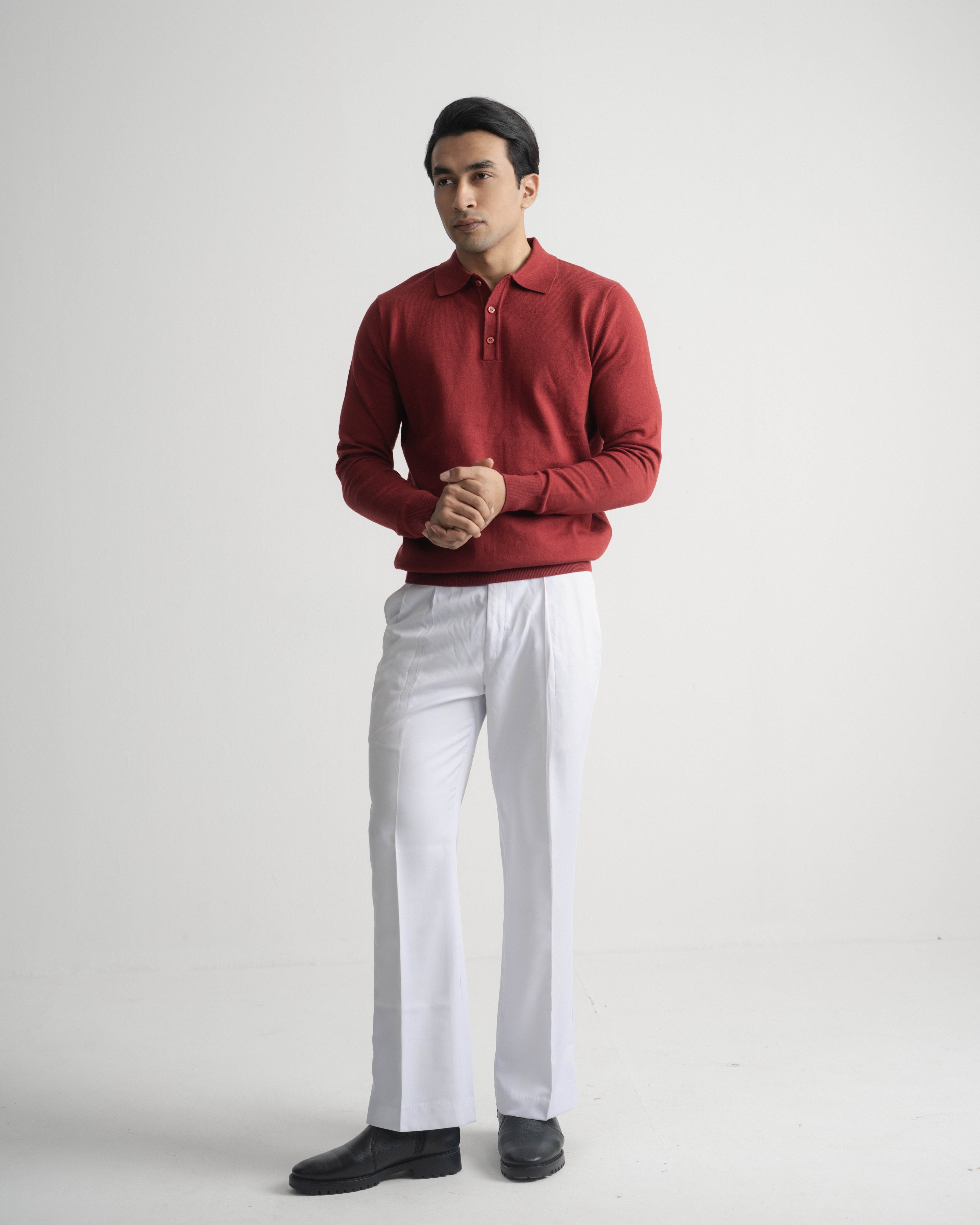 Buttoned Knit Polo - full sleeve