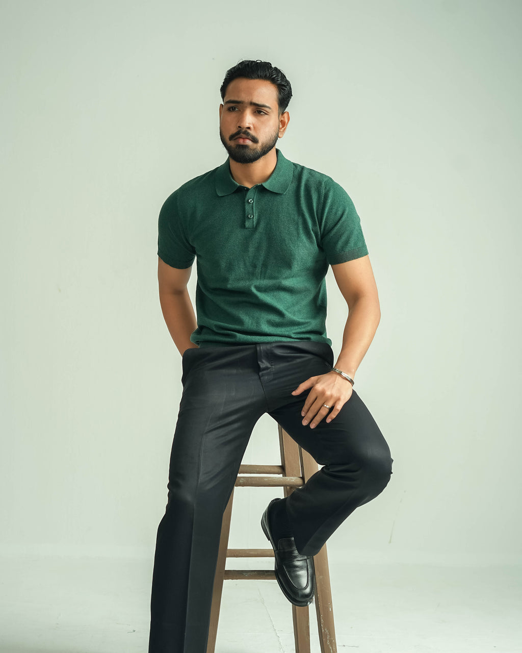 Buttoned Knit Polo - Half sleeve - Forest Green