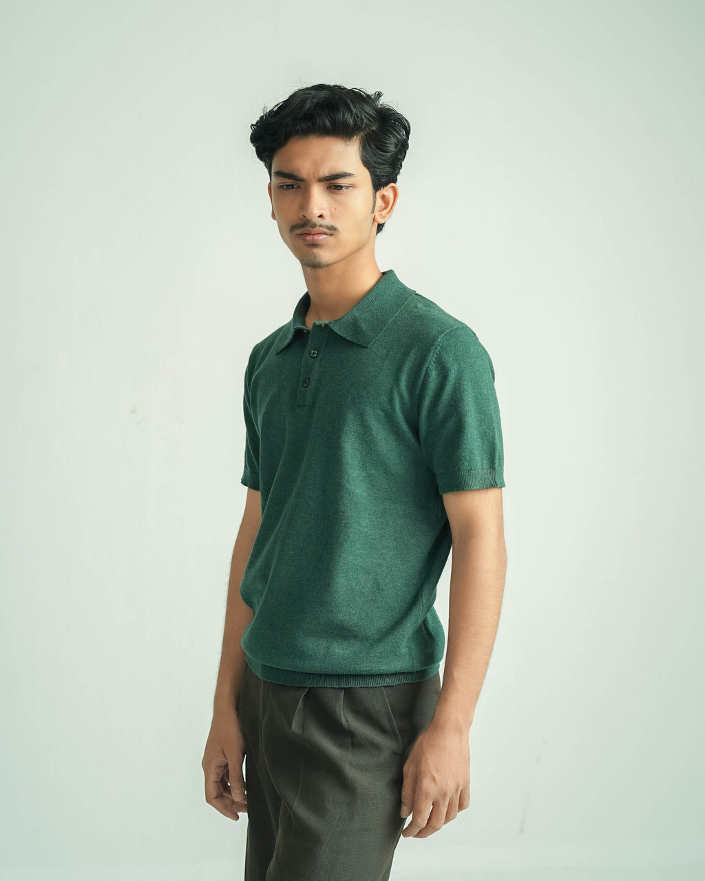 Buttoned Knit Polo - Half sleeve - Forest Green