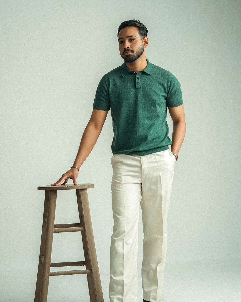 Buttoned Knit Polo - Half sleeve - Forest Green