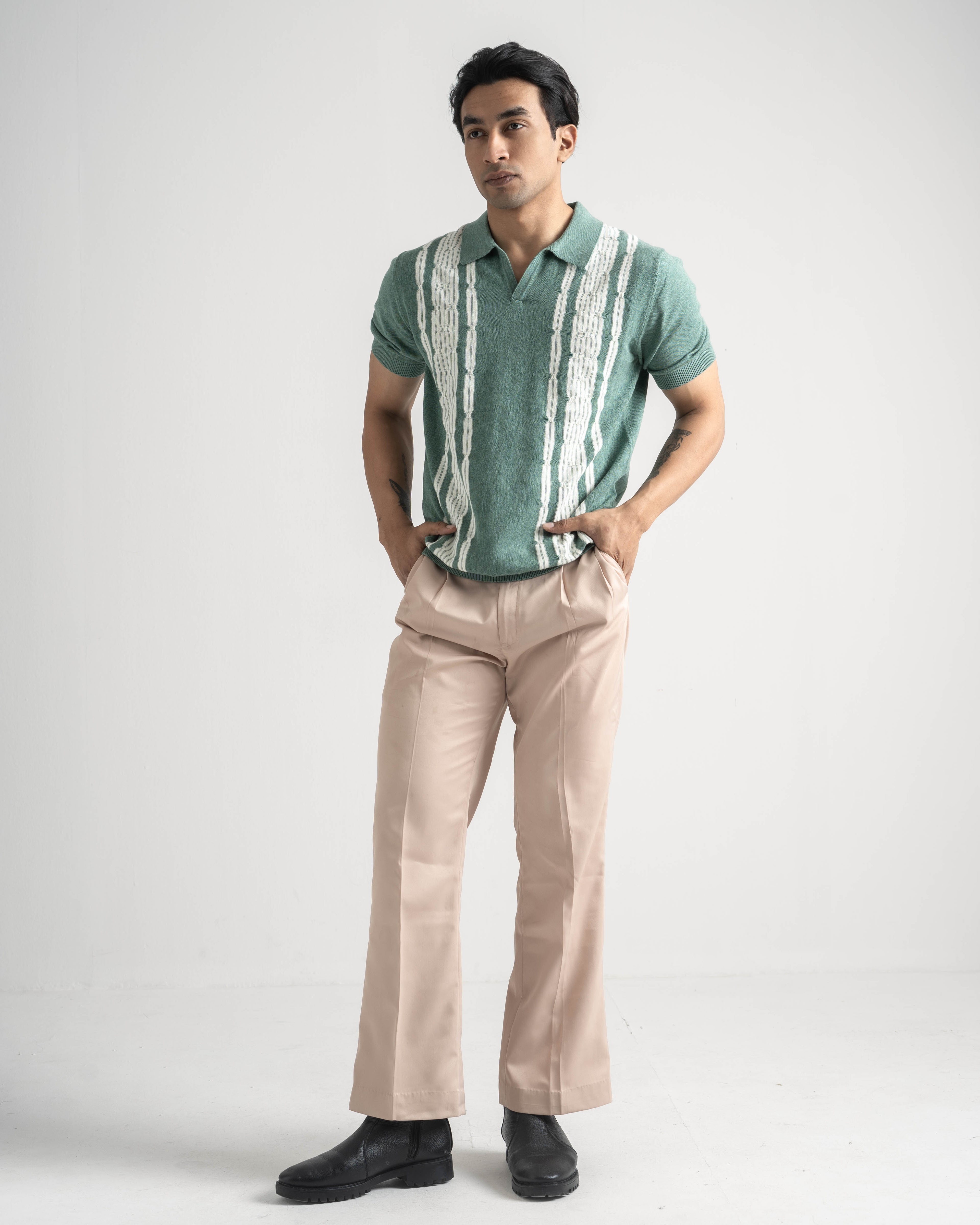 Chain link knit polo | Sage