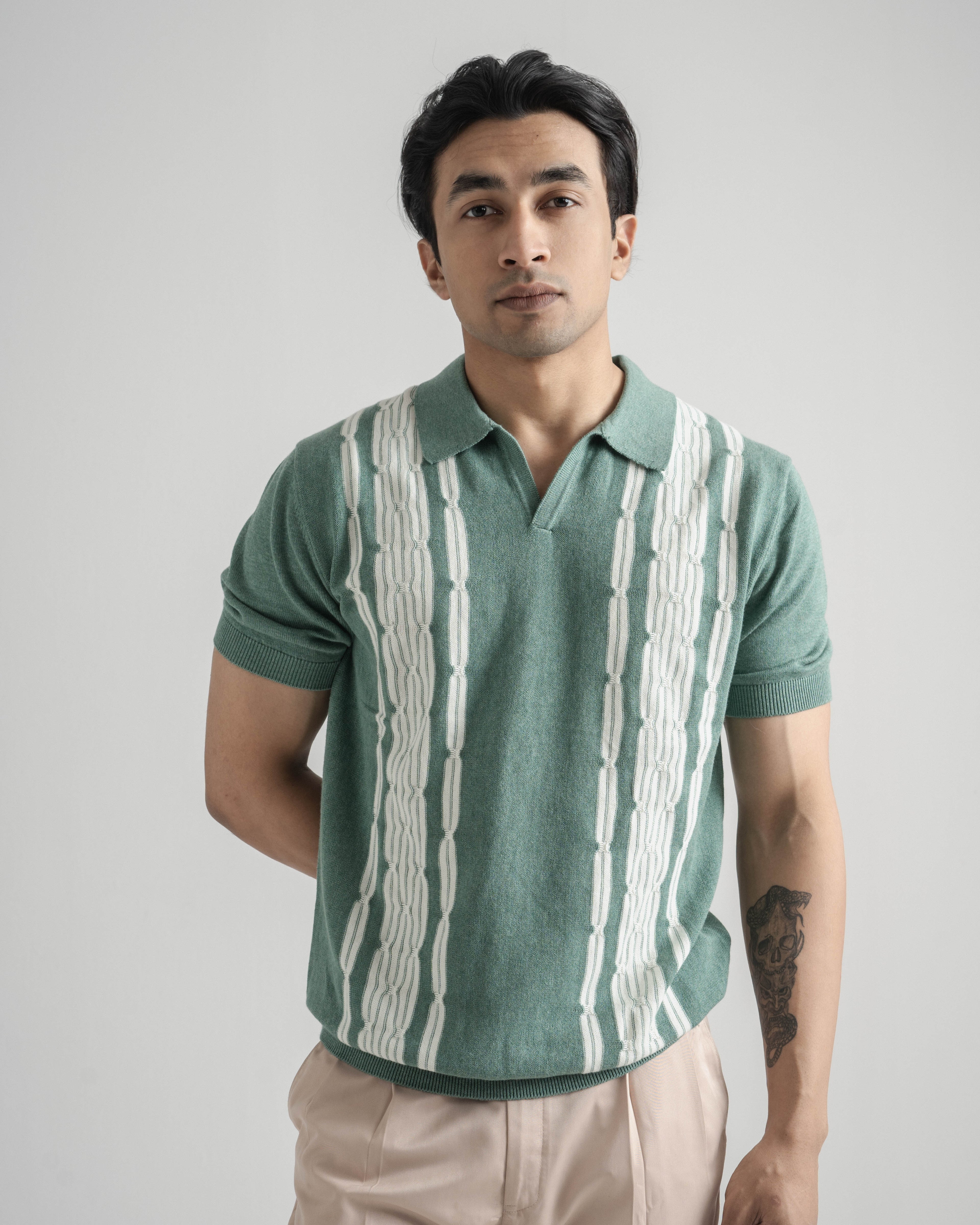 Chain link knit polo | Sage