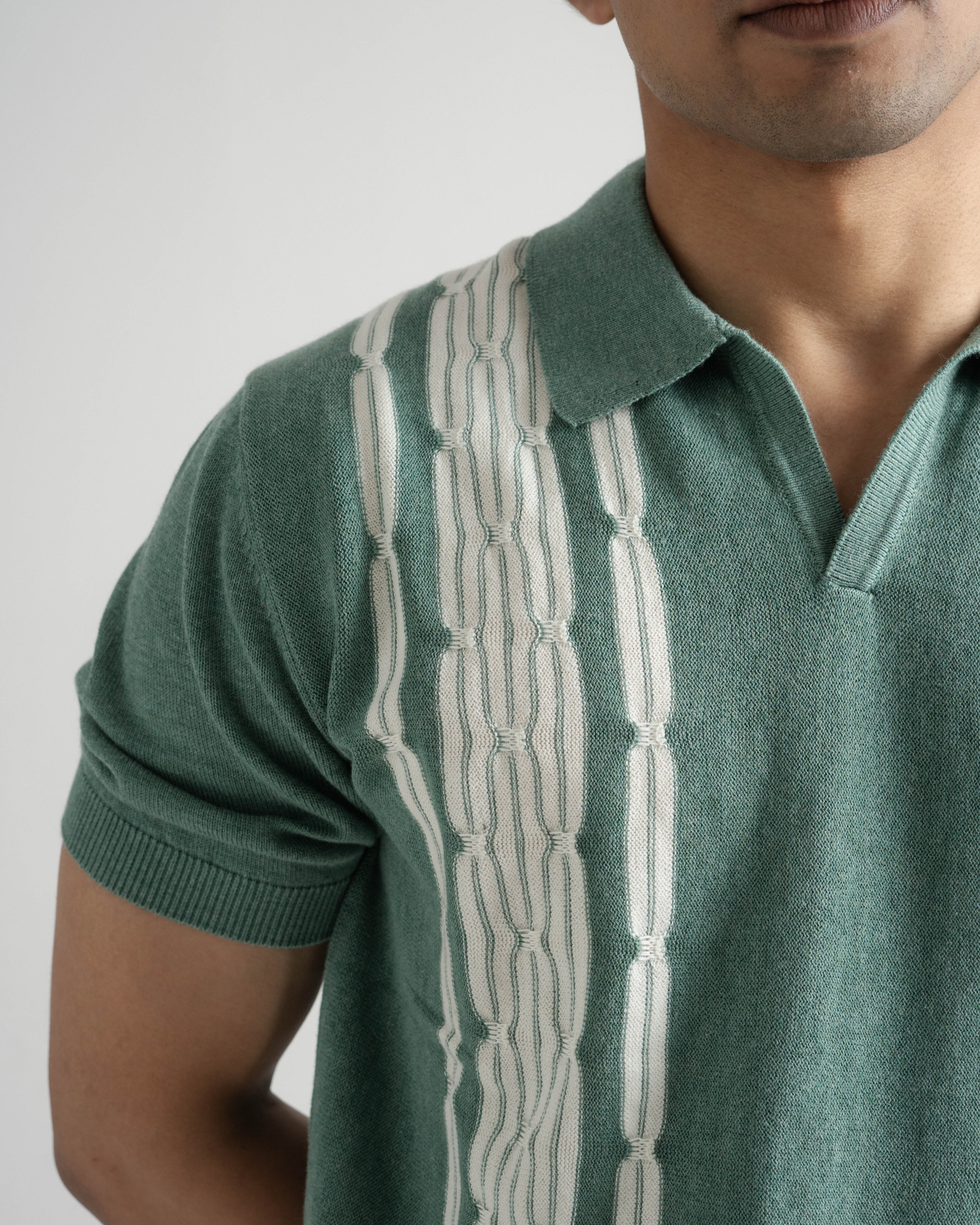 Chain link knit polo | Sage