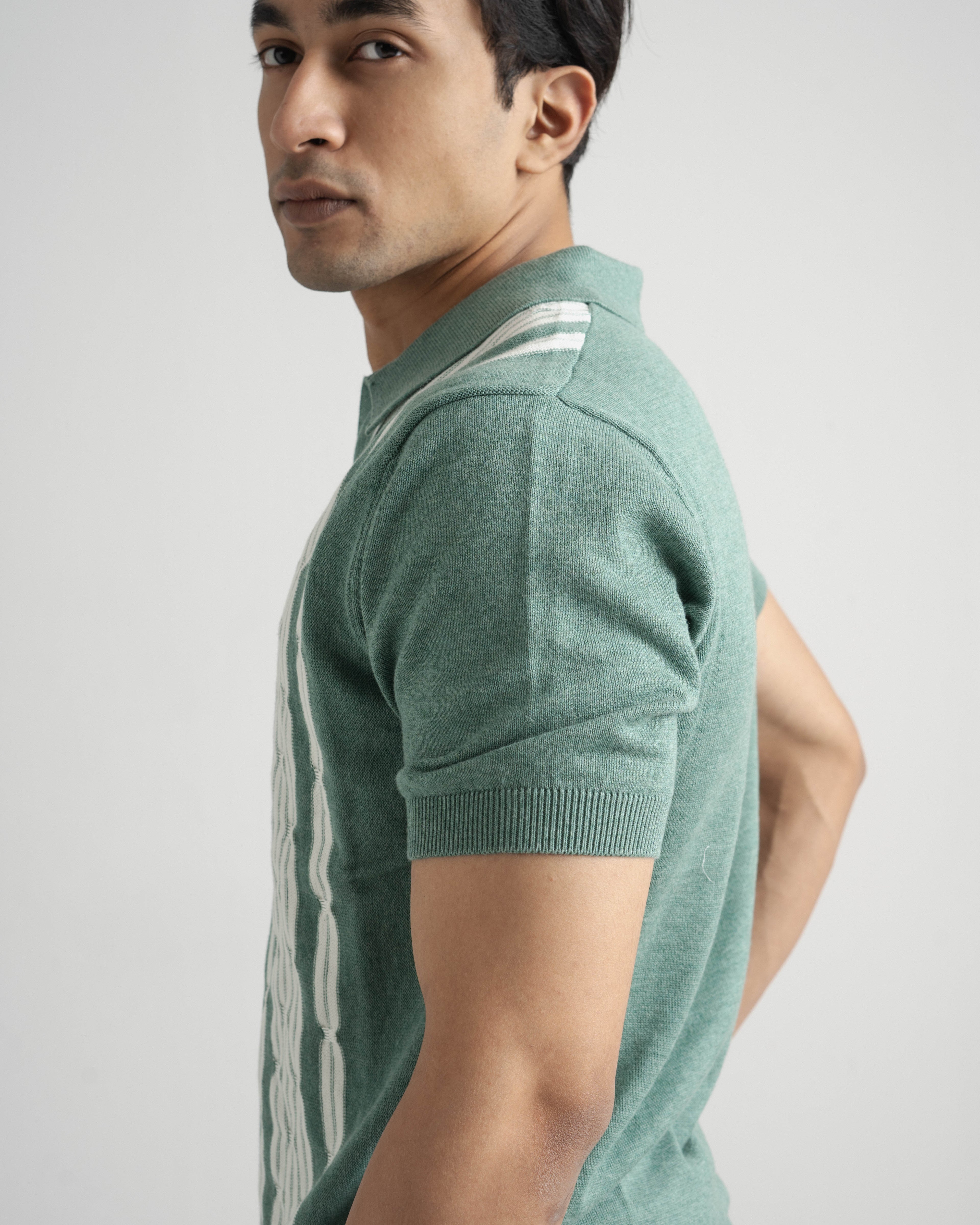 Chain link knit polo | Sage