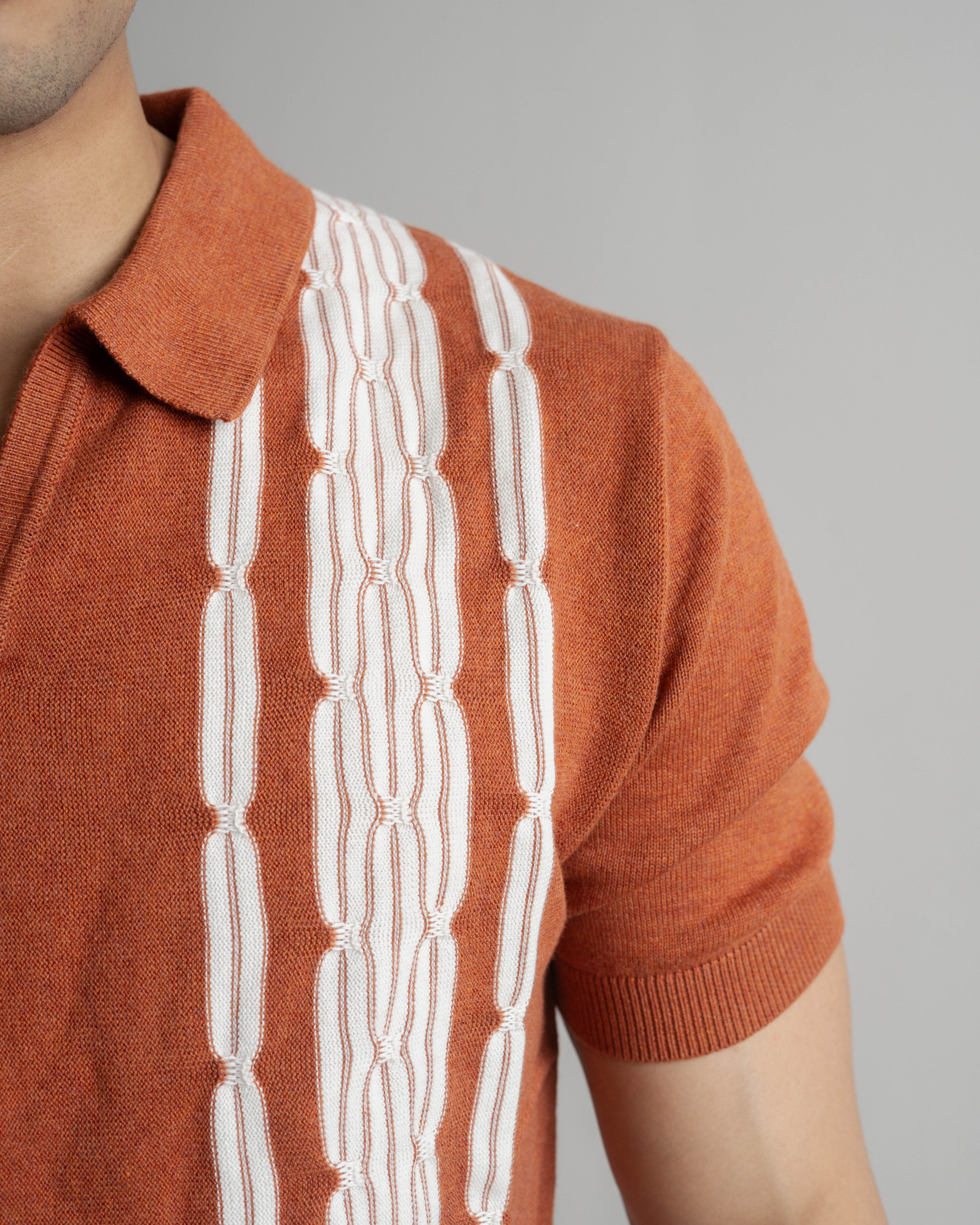 Chain link knit polo | Terracota