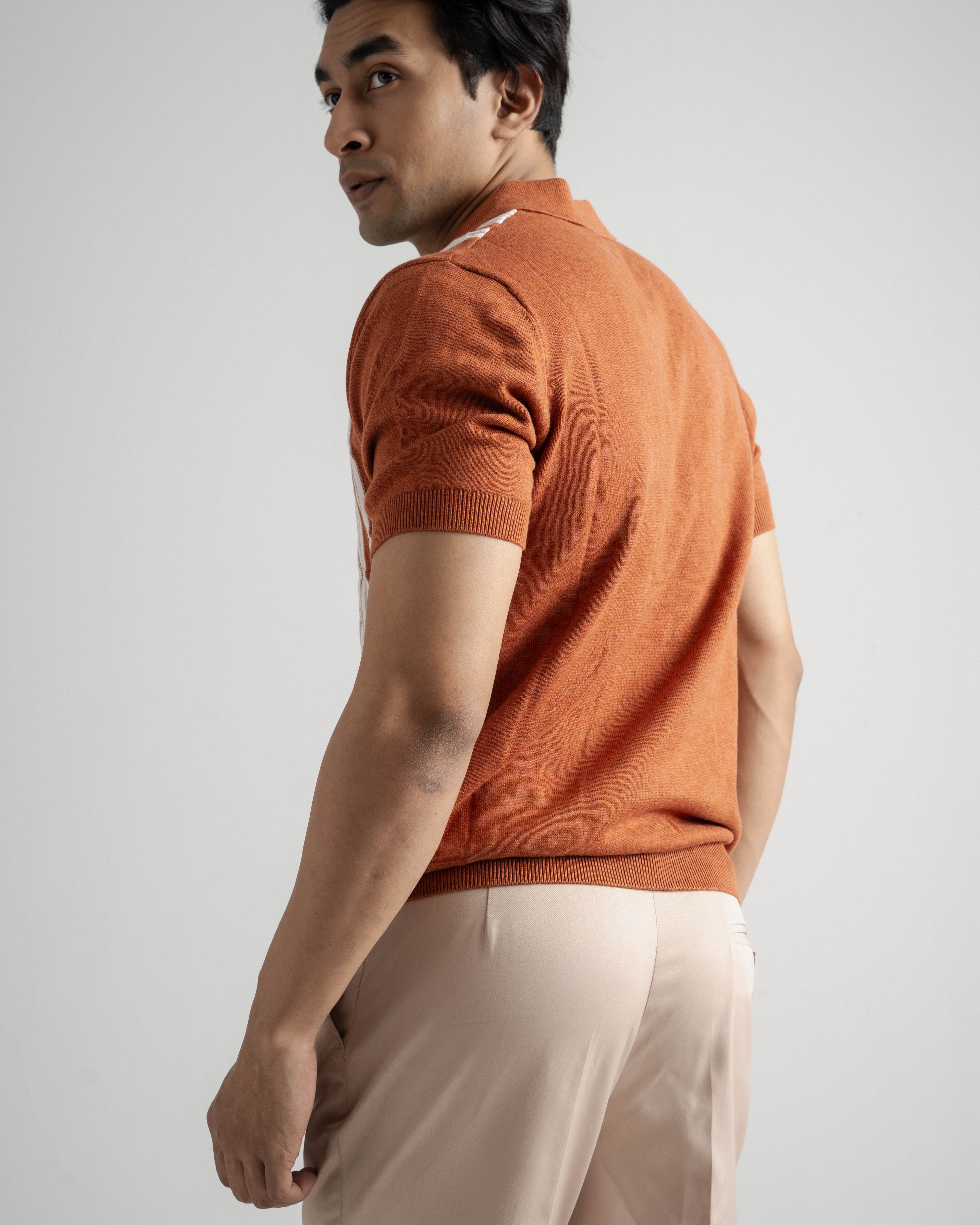 Chain link knit polo | Terracota