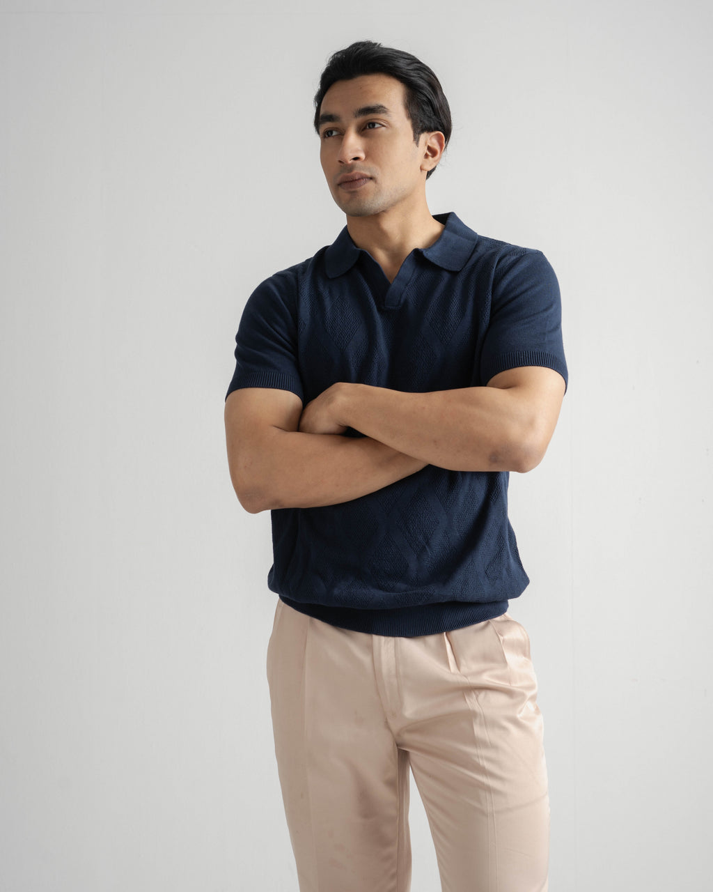 Textured Knit Polo | Navy