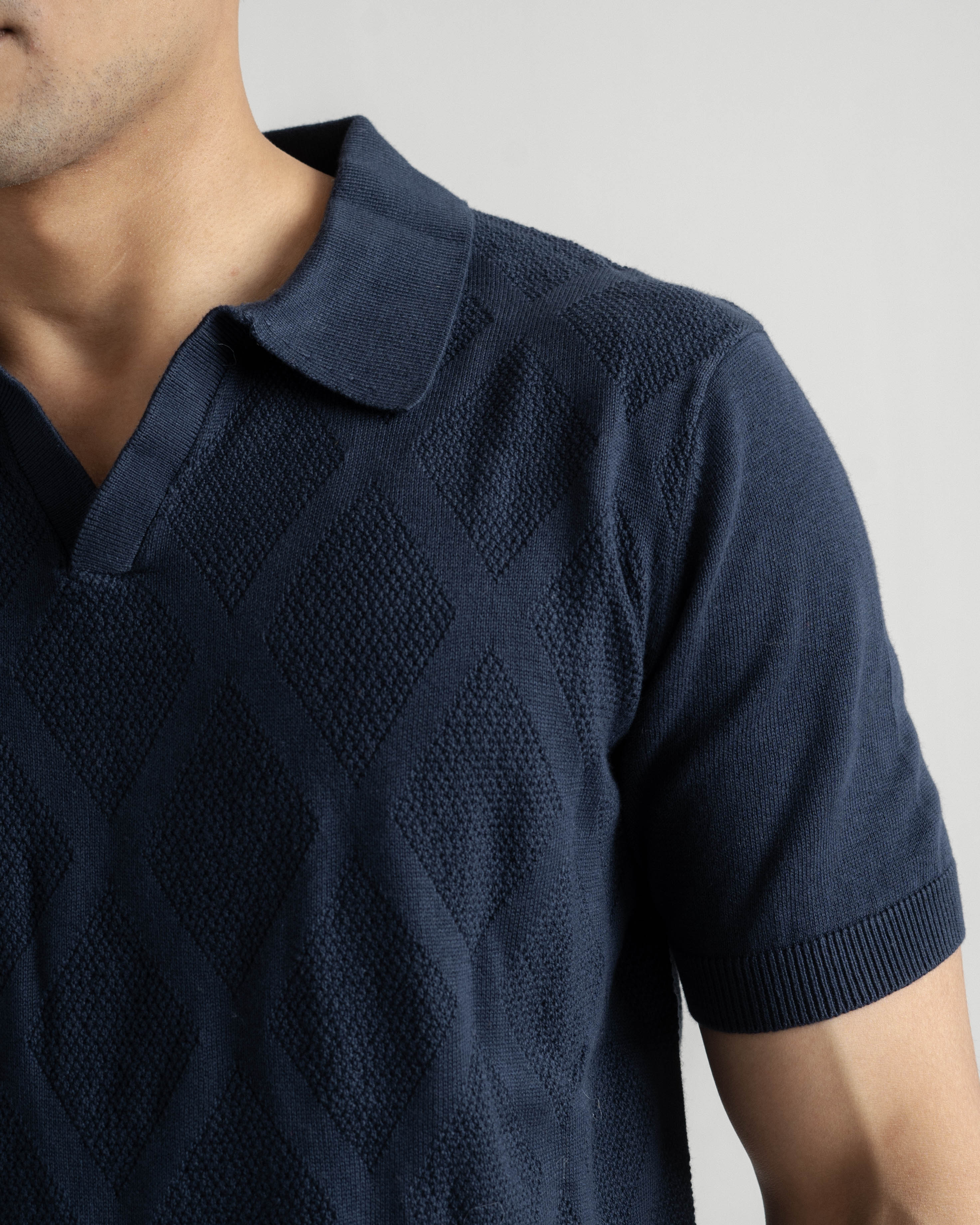 Textured Knit Polo | Navy