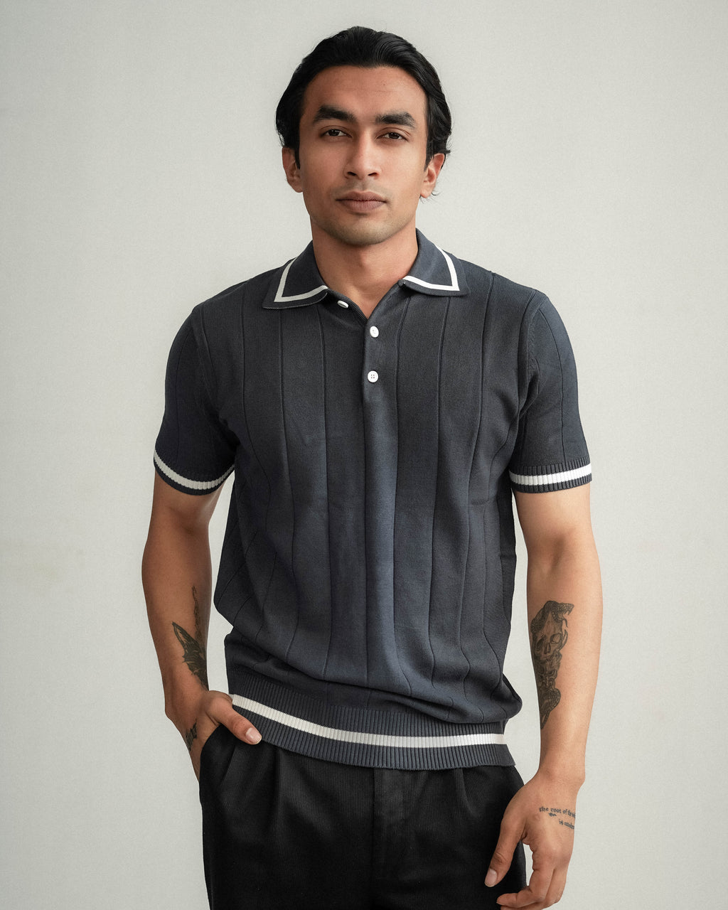Knit polo - Matt Indigo