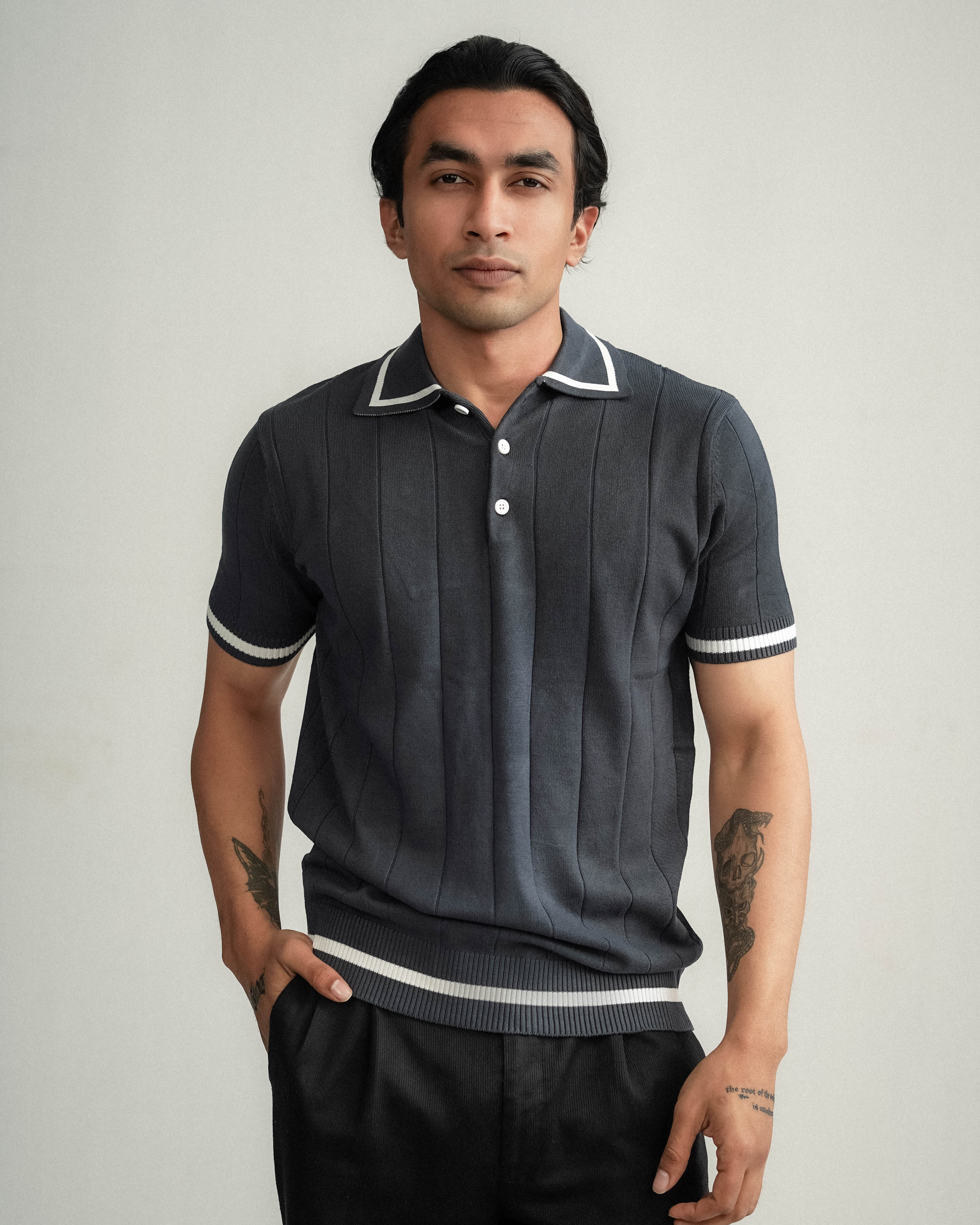 Knit polo - Matt Indigo