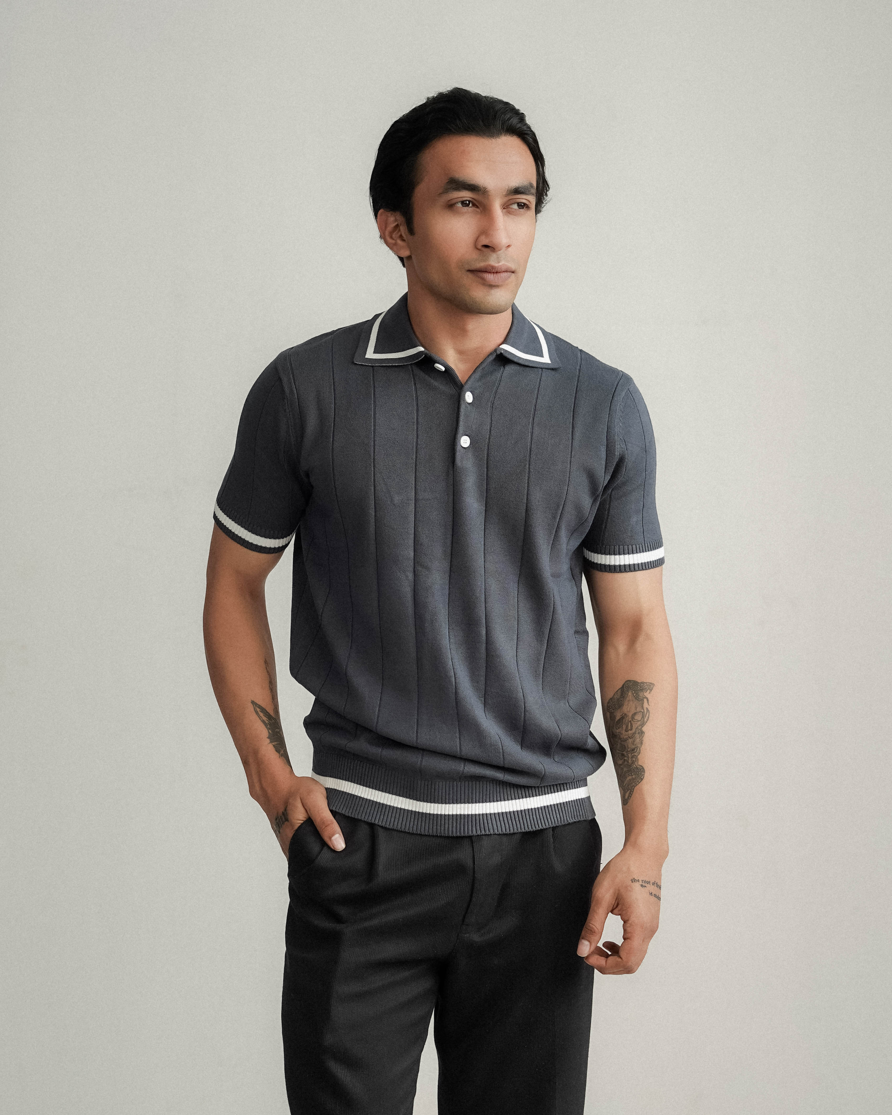 Knit polo - Matt Indigo