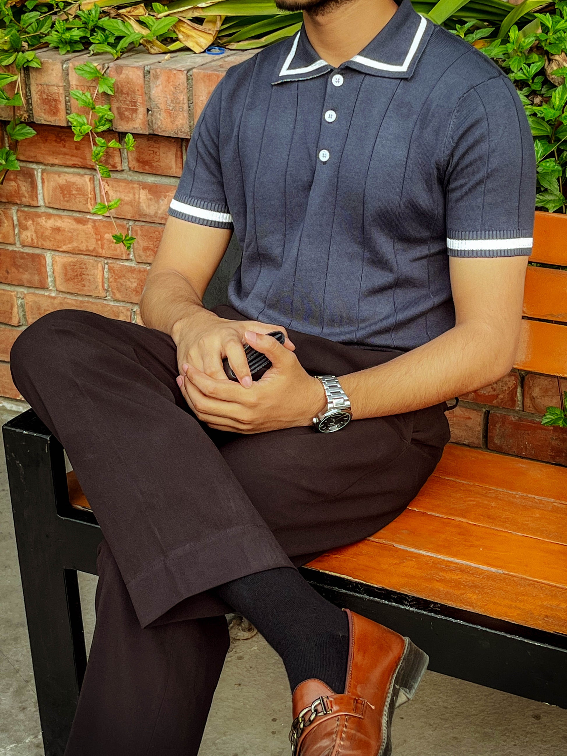 Knit polo - Matt Indigo